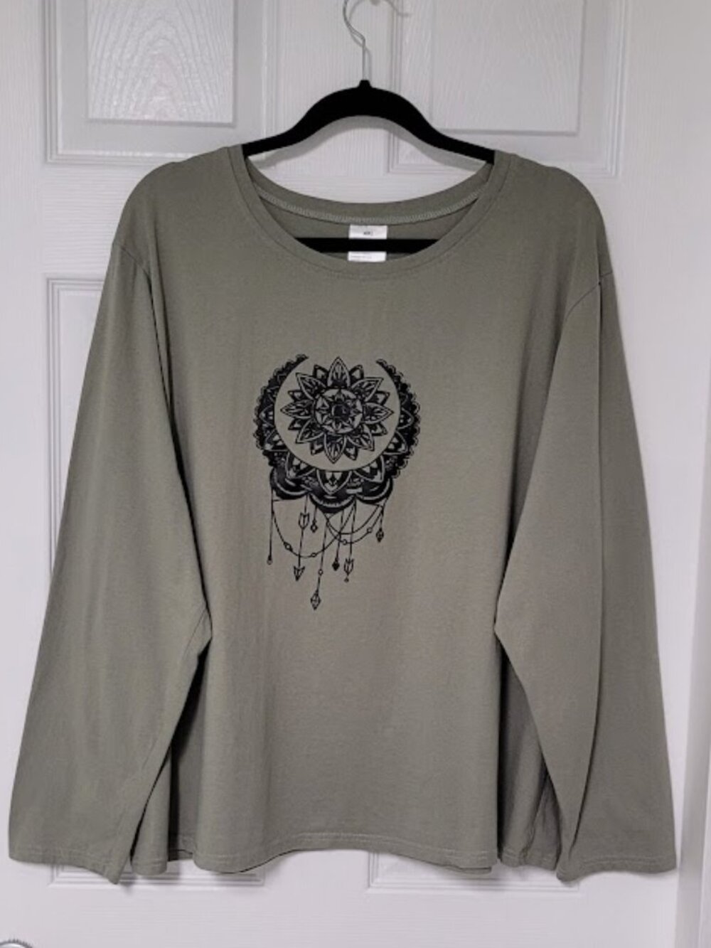 4XL Moon Mandala Dream catcher-Green Long Sleeve 100% Cotton Shirt-Plus size Tee